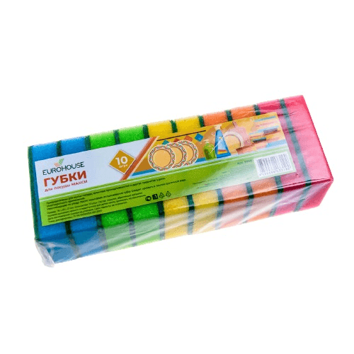 EUROHOUSE Губки для посуды "Макси", 10шт (9,6х6,4х2,7см). 24 /9068/