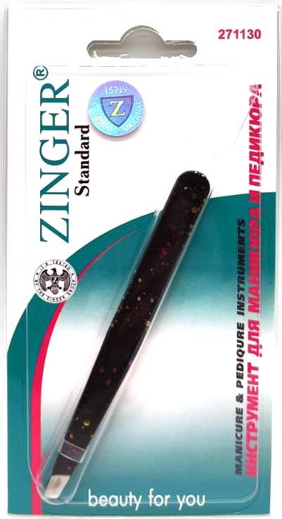 ZINGER Пинцет T-022-2 BFY скошенный, Standard черный с цветными пятнами