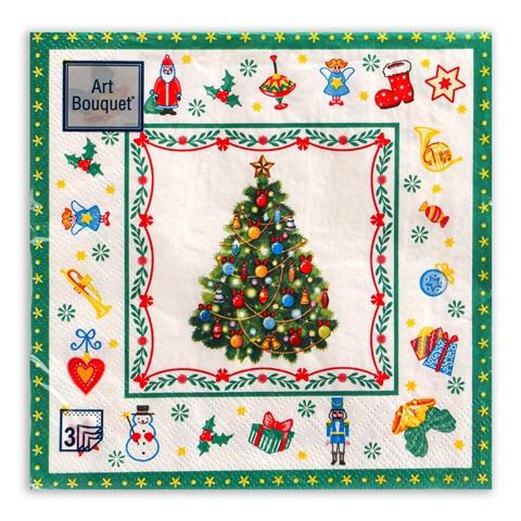 Ф4029 Салфетки "НГ" Art Bouquet 33*33, 3сл, 20л."Новогодняя сказка на белом".12