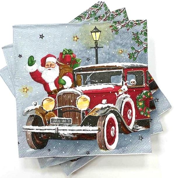 Ф628 Салфетки "НГ" Bouquet Home 33*33, 3сл, 20л "Дед мороз приехал"/12