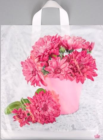 Е5600 Пакет ПЭ 36х40 с петлевой ручкой, (Хризантемы) ПНД 37мкм. 50