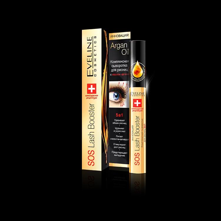 Eveline СЫВОРОТКА д/ресниц 5 в 1 "SOS LASH BOOSTER" Компл.с АРГАНОВЫМ Масл.10мл (уп-6шт) 