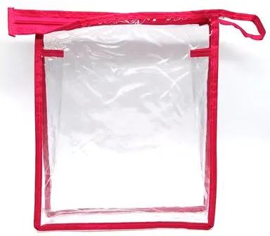 К228 Косметичка ПВХ (22*19*6) Классика стандарт прозачная, кант Розовый